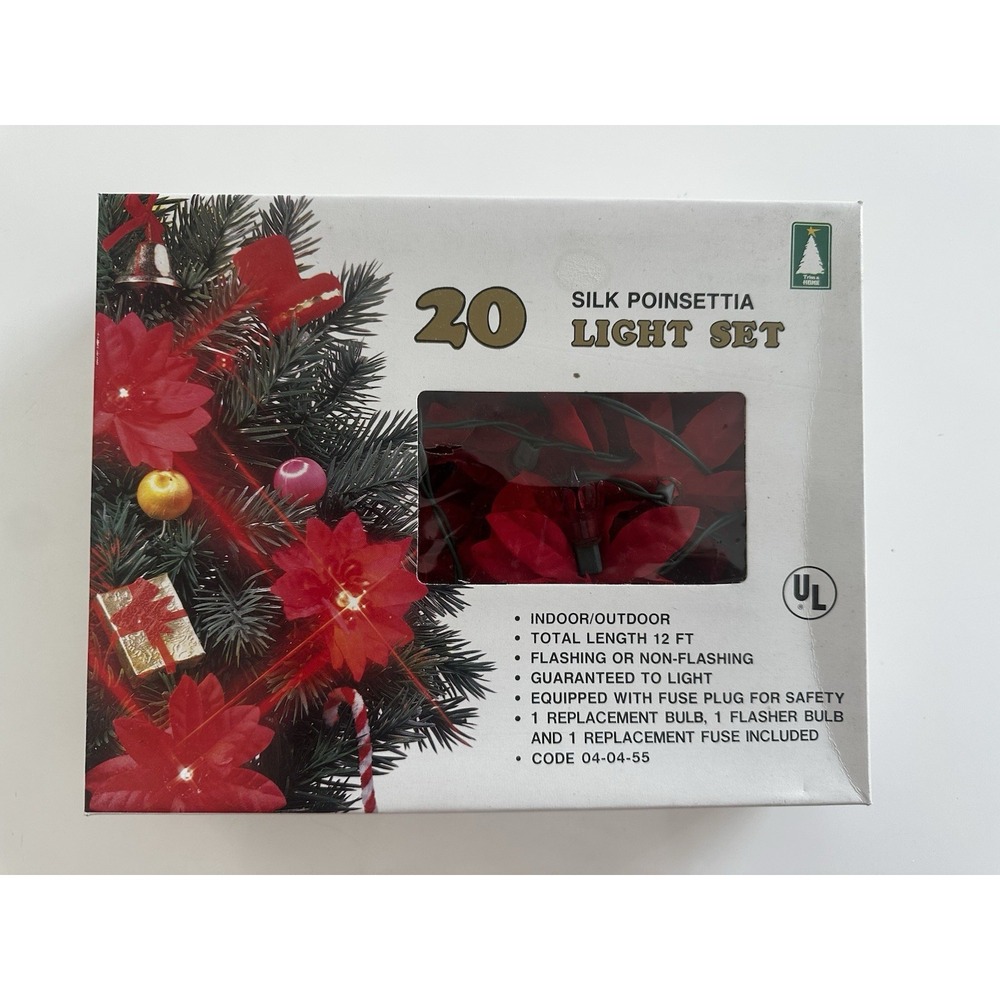 Vintage Trim A Home 20 Silk Poinsettia Indoor/Outdoor String Light Set - Picture 1 of 7